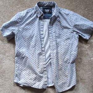 Casual White and Blue Patterned Button Down Shirt